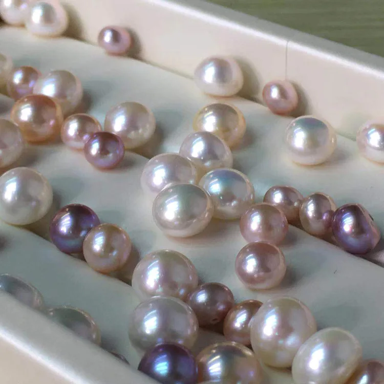 Freshwater Pearl Bare Particle Bead Flat Round 6-10mm Loose Pearl DIY Pearl 5A Strong Light Flawless Can Make Earstuds