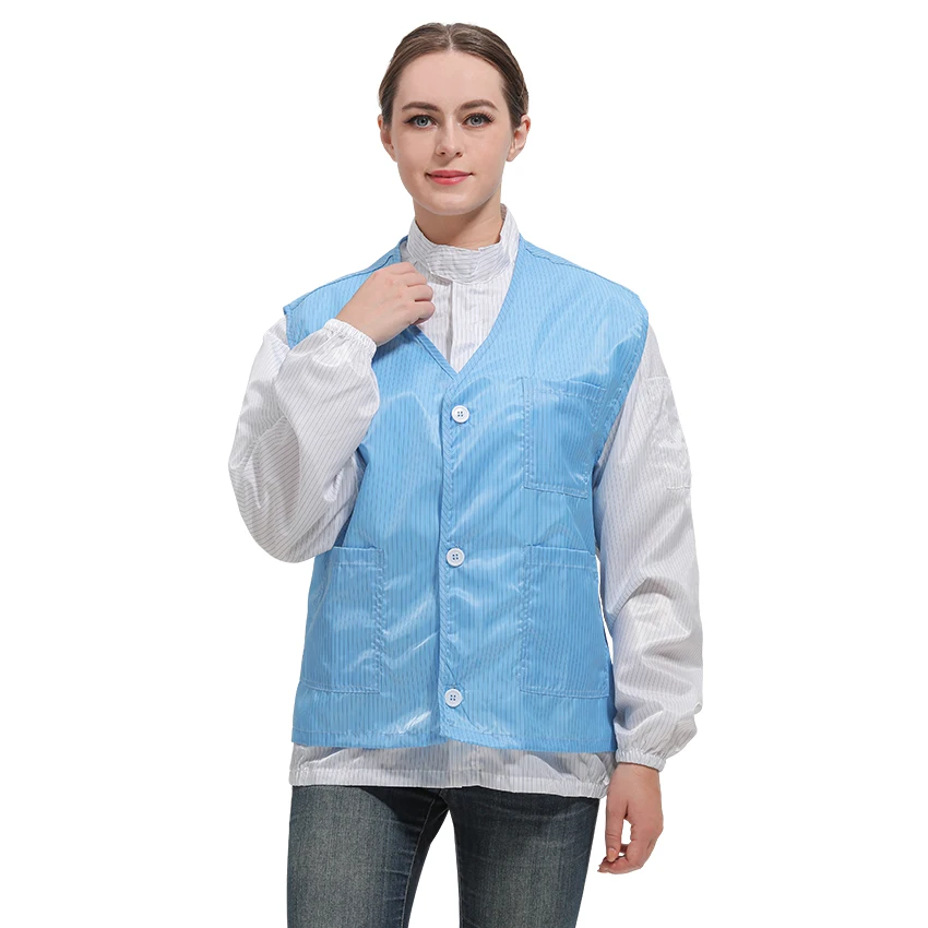Dust-proof Washable Mesh Cleanroom ESD Vest Jacket Non Sleeve Anti-static Workwear Clothing