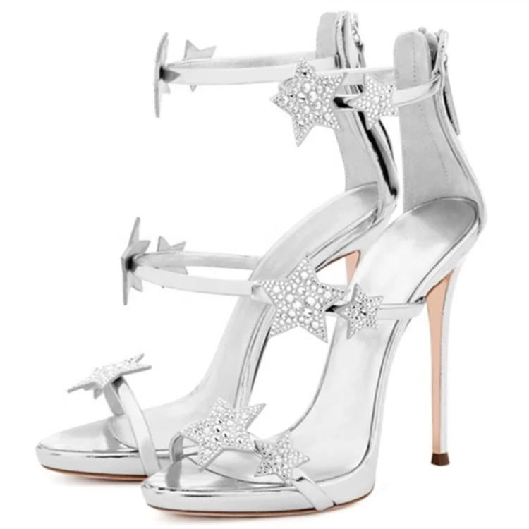 Latest Arrivals High Heel Women Sandals 3D Diamond Stars Ladies Tiny Rhinestone Summer Stiletto Shoes Cover Heel Open Toe Pumps