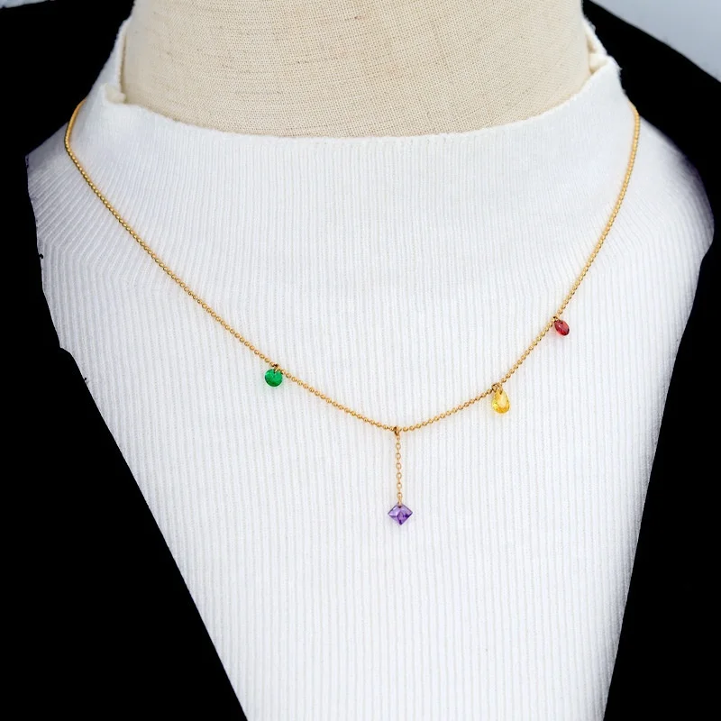 Sweet Fresh Fairy Crystal Zirconium Round Bead Collarbone Chain Electroplated 18K Stainless Steel Fashion Jewelry Necklaces