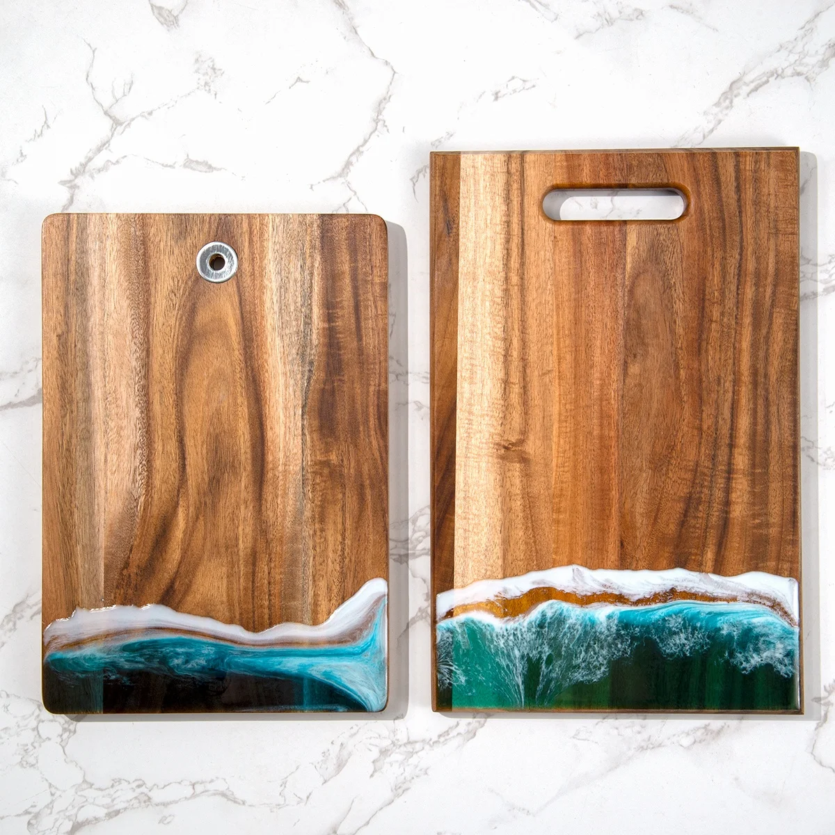 Wholesale Acacia Wood And Epoxy Resin Breakfast Board Wooden Charcuterie Board Resin Cutting Board