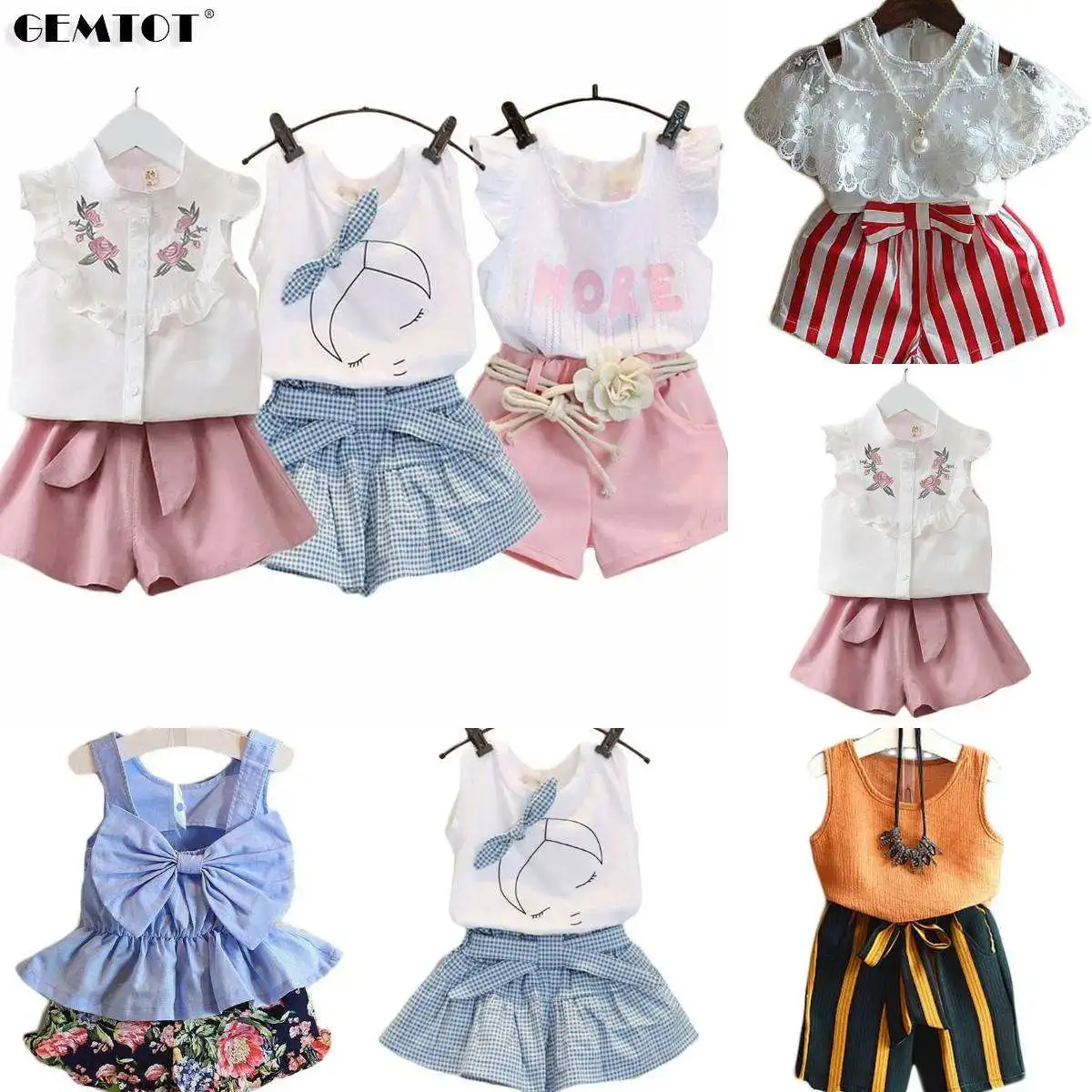 Trendy Hot Sale Little Girls Summer Dress Set of 2 Fashion Little Girls Mini Shorts Set