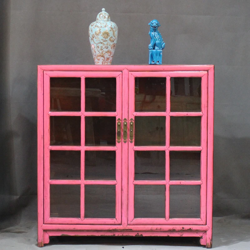 Modern Living Room Bookcase Wood pink Storage Book Shelf With Doors