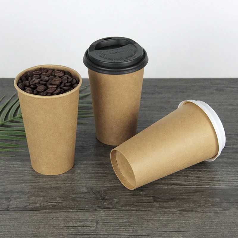 16oz 500ml Disposable Unbleached kraft Aqueous Paper Cups and Compostable Paper Cups with Lids