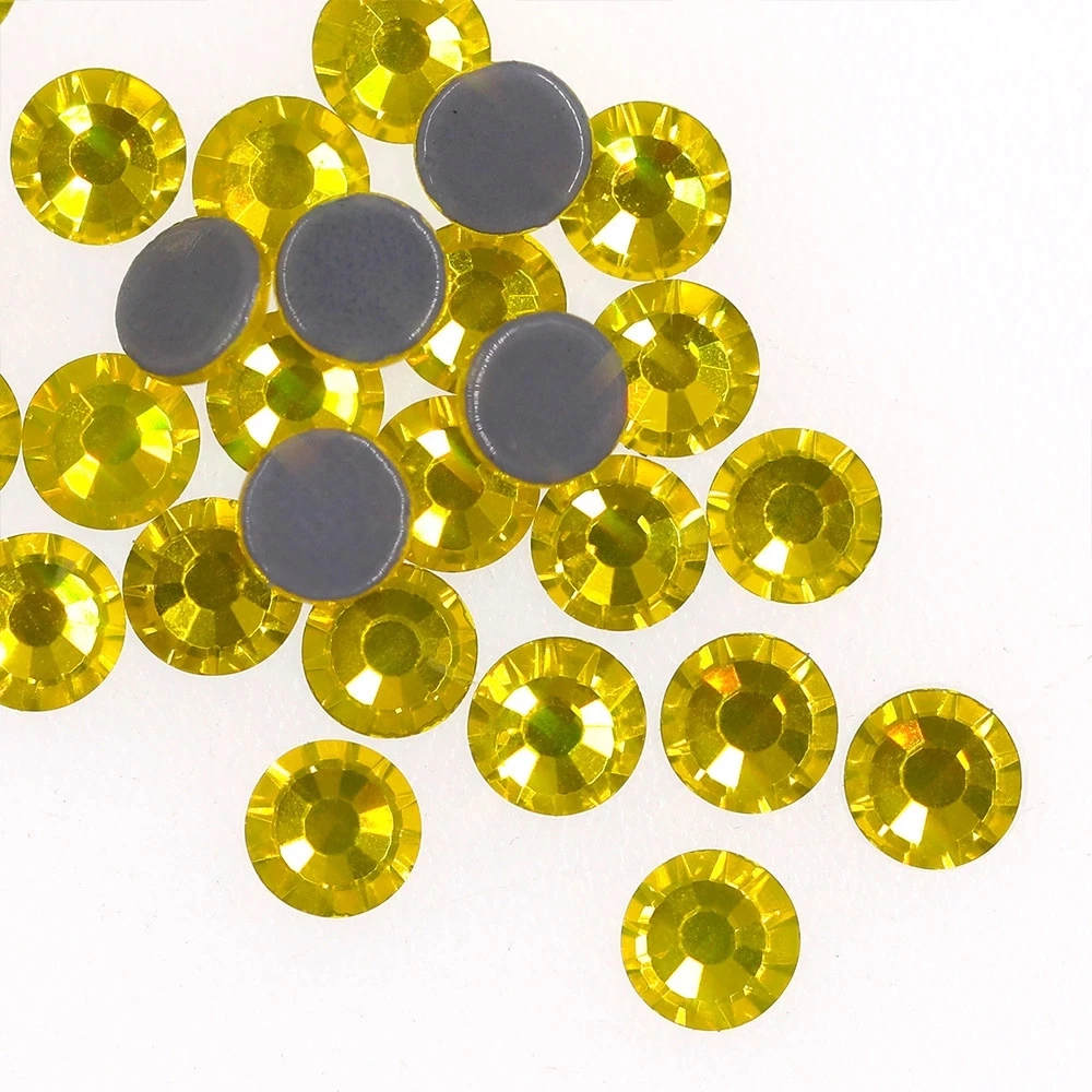 Wholesale 1440 pcs/bag lemon yellow hot fix rhinestone flat back glass crystal ss3-ss30 clothing accessories diamond