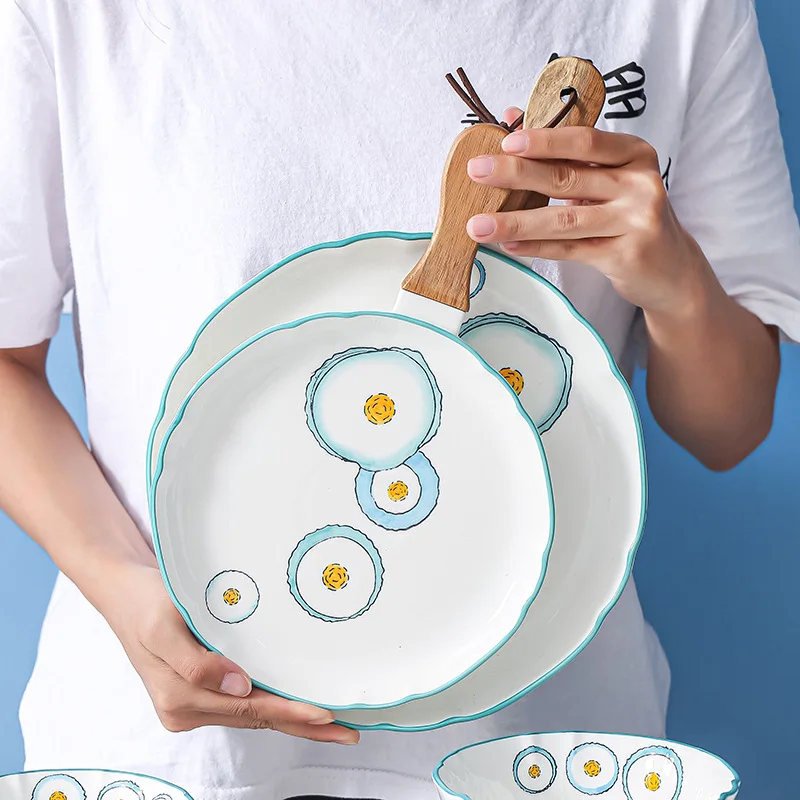 japanese korean creative household tableware design blue and white dinner plate porcelain high quality ceramic dinnerware modern