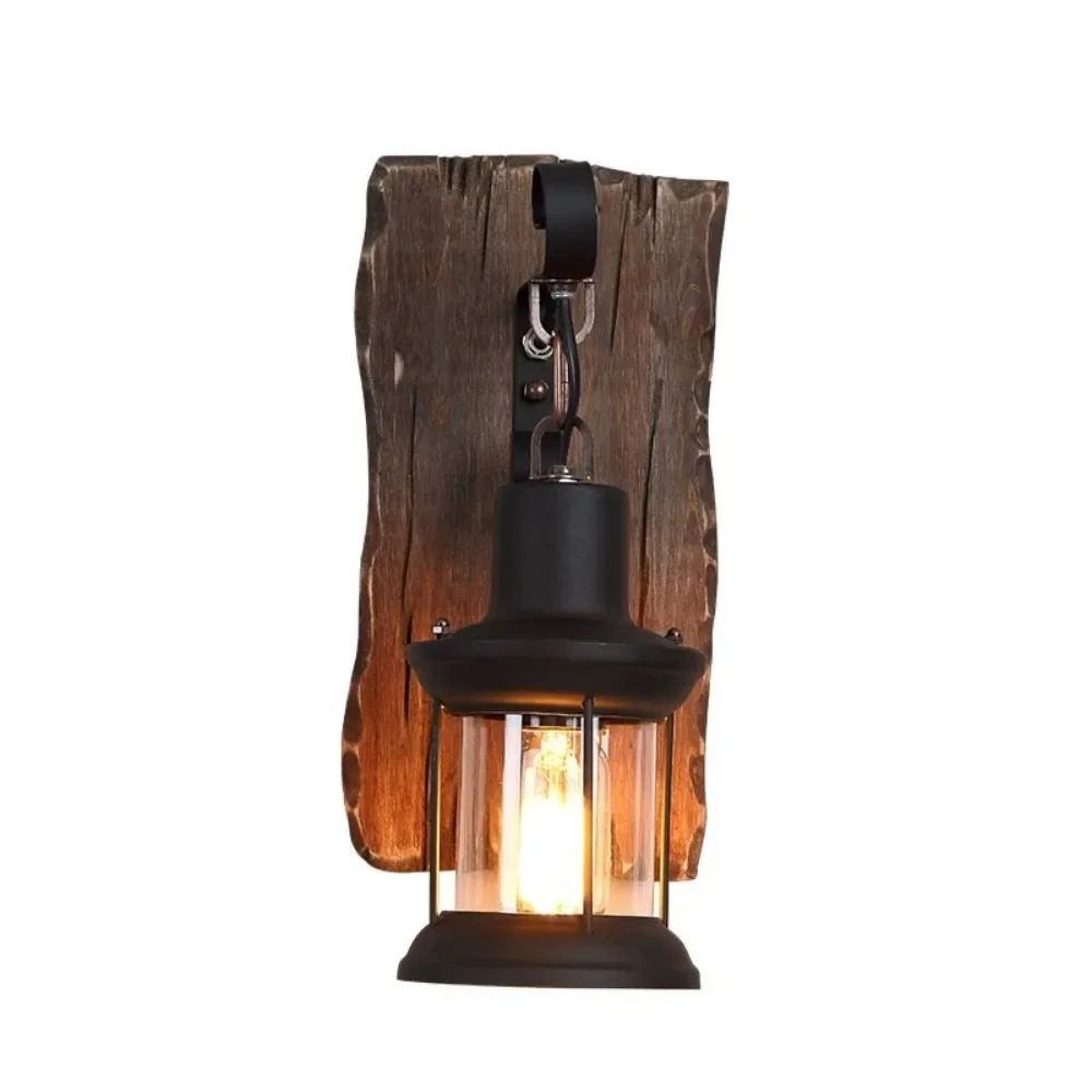 Vintage Loft Solid Wood  Bar Nostalgic Cafe Restaurant Boat Wood Decorative Wall  Lamp for Bedroom