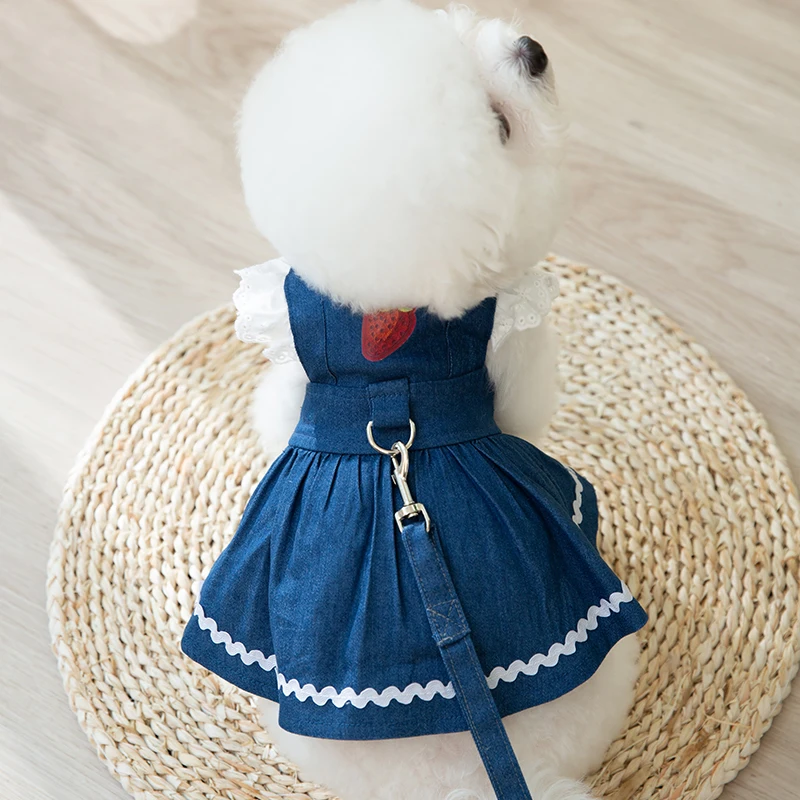 Cute Pets Dress Apparels Eco Friendly All Season Cotton Denim Fabric XS-XXL Dog Costume Pet Clothes Luxury for Dogs