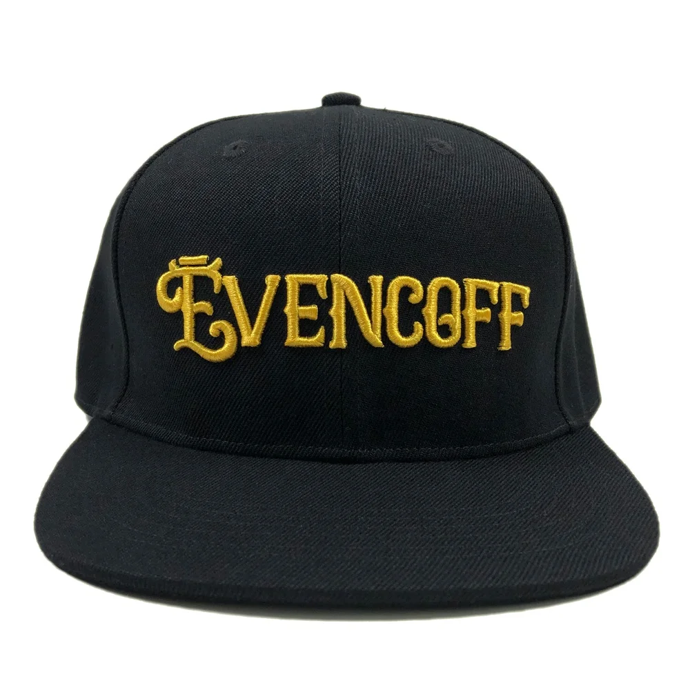 OEM high quality hip hop acrylic unisex black flat bill snapback cap with 3D gold embroidery logo base ball hat with custom logo