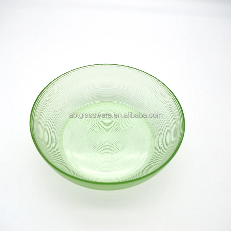 Hand Made Light Green Twist Line Pattern Round Fruit Glass Bowl for Dessert Salad Pasta