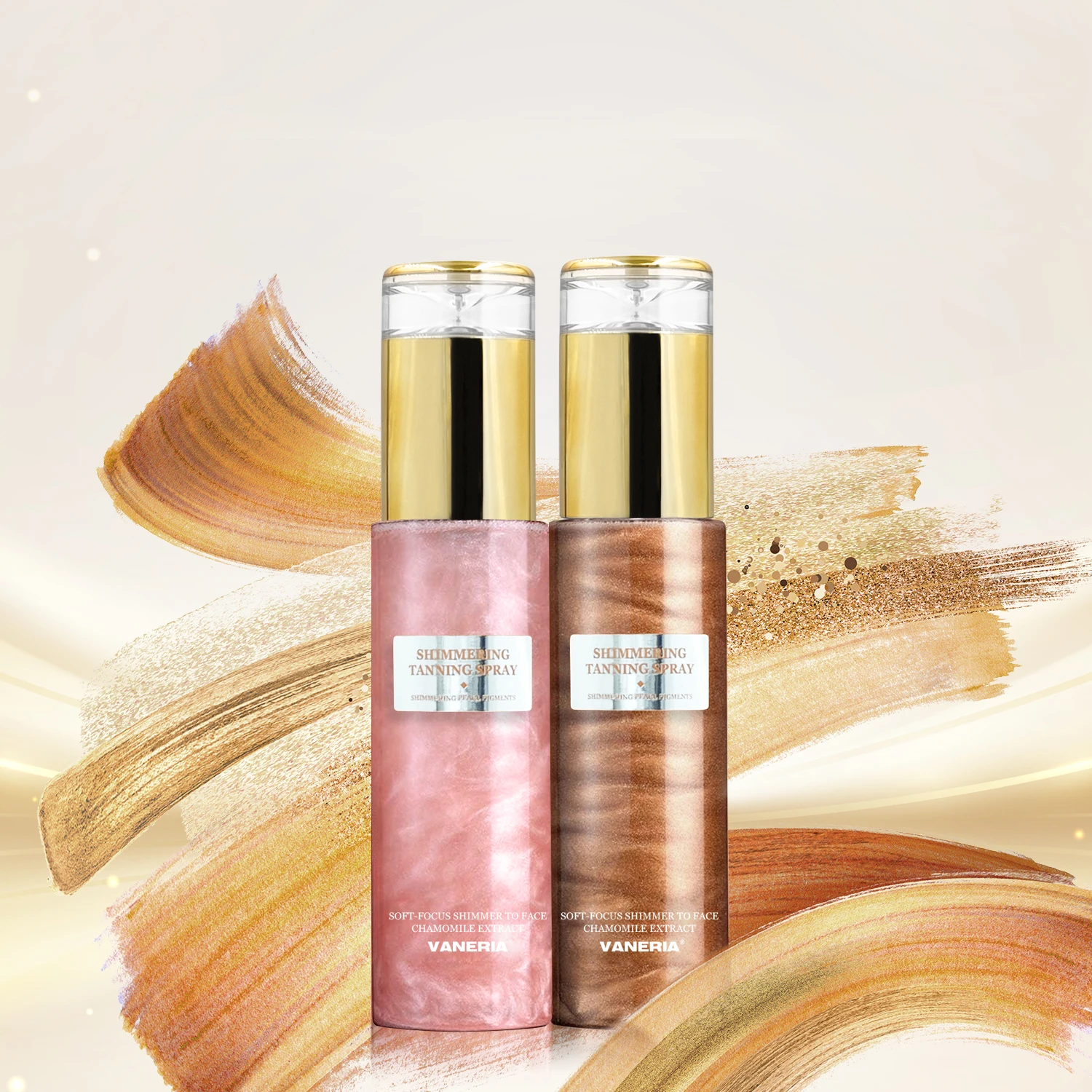 VANERIA Body Glitter Mist Spray 2 Color Bronzer Golden Body Glitter Highlighter Liquid Body Shimmer Spray