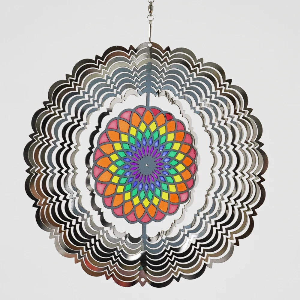 New design 8 inch 3d metal wind spinner home Garden decor Hanging whirligigs mandala wind chimes outdoor