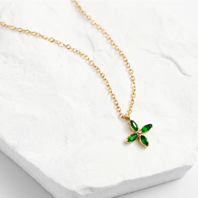 Best Seller Four Leaves Clover 14K Real Gold Plated Pendant Stainless Steel Colorful Zircon Necklace