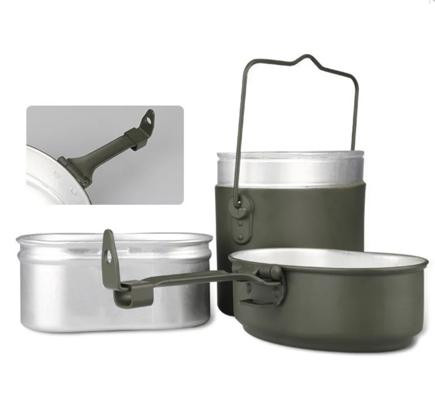 DFM1104  German Belarus Russia bowler mess tin lunch box camping heating pot bowl lid pan aluminum 3 pcs kit set