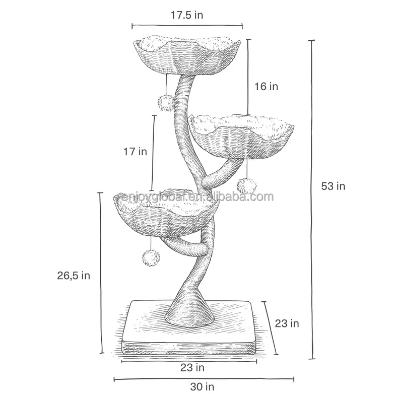 Kinghon OEM Natural Wood House Luxury Cat Climbing Frame With Rattan Woven Bed And Sisal Rope Cat Scratching Posts Cat Tree