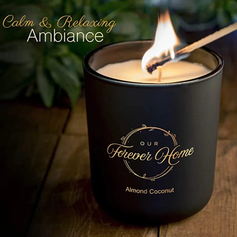 Customized 100% Natural  Fragrance Soy Wax Luxury  Frosted Black Candle jars with Metal Lid