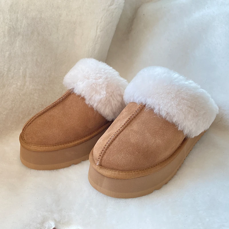 Thick-soled Slippers Popular High Quality Comfy Winter Autumn Wool Indoor Soft Warm Fur Plush Upper Sheepskin