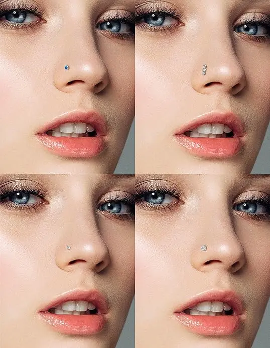 G23 Titanium CZ Clay Ball Flower Opal Star Heart Pure Titanium silver Nostril Piercing Jewelry  for Women Men