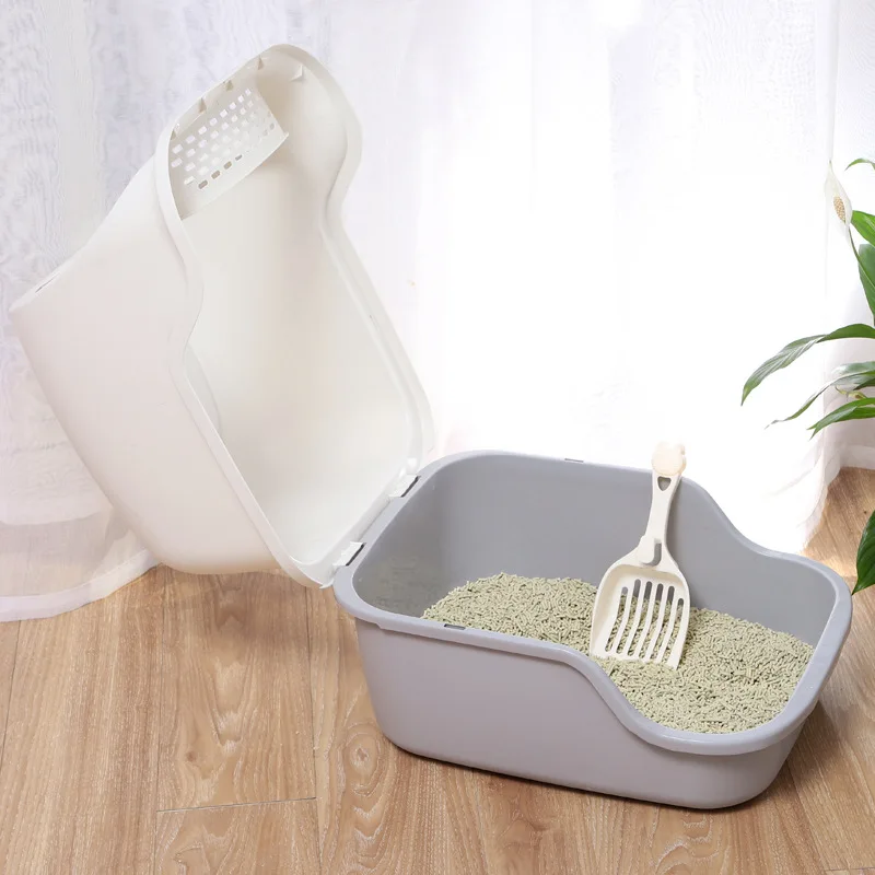 New Design Cat Clean Up Products Plastic Large Space All Closed Cat Toilet Luxury Cat Litter Box Sandbox With Shovel