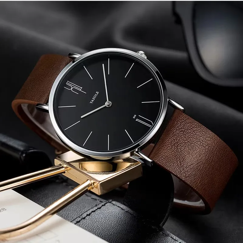 YAZOLE Watch For Men Fashion Quartz Wristwatches Ultra-thin Watch With Leather Strap Casual Simple Men Waterproof Watches