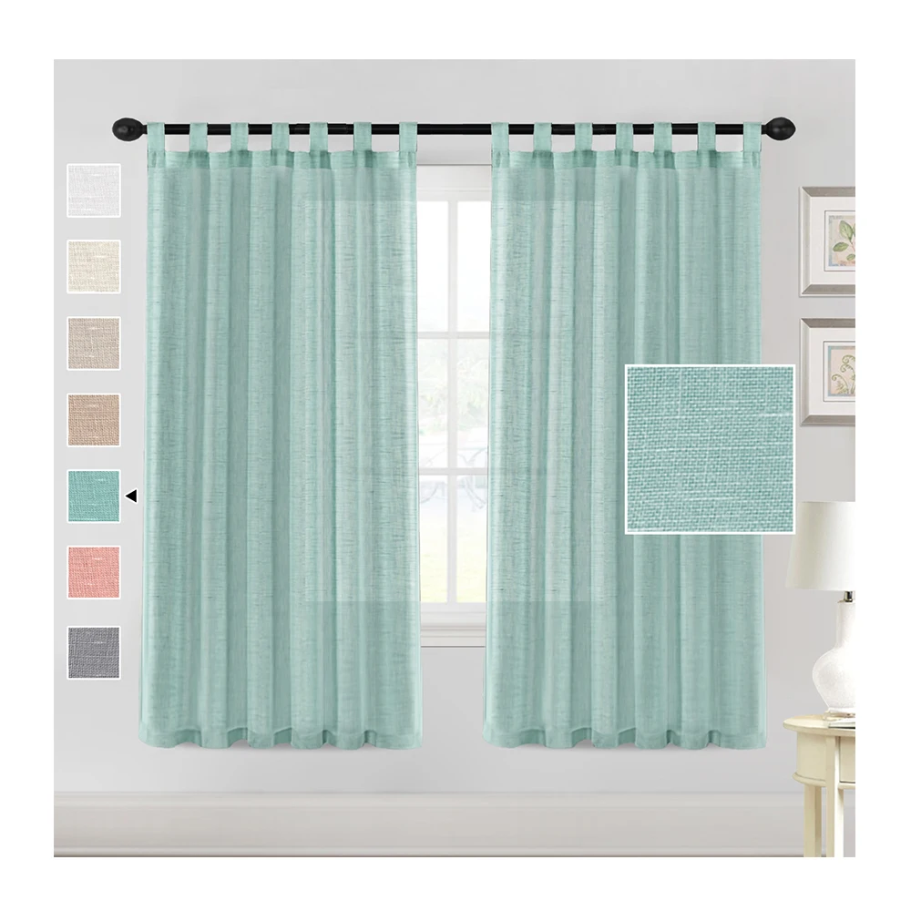 Natural Linen voile curtain solid window panel for outdoor patio sheer curtain