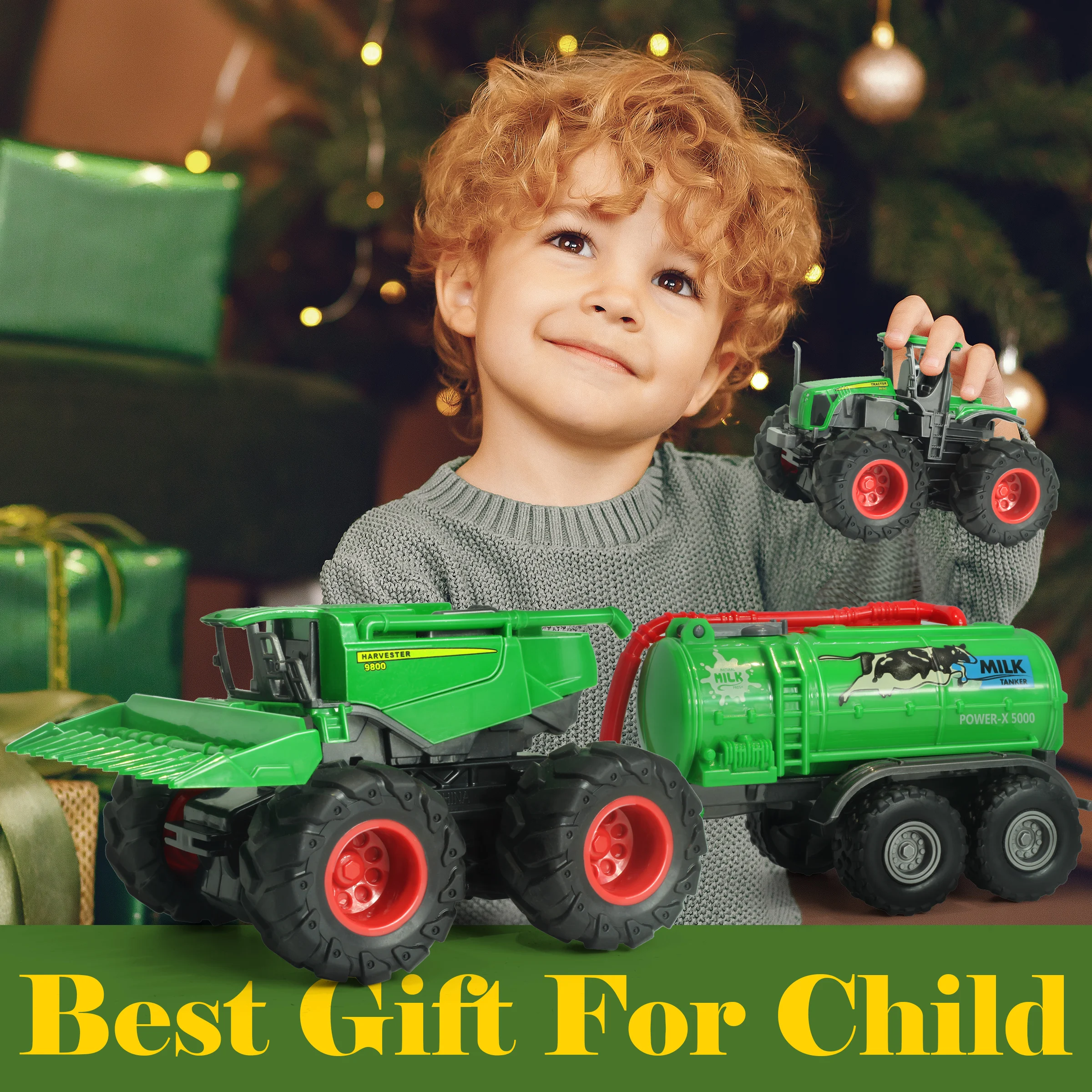 Monster Farm Tractor Friction Powered Monster Trucks Die-cast Body Front Loader Trailer Harvester 1 set 4 style mixed