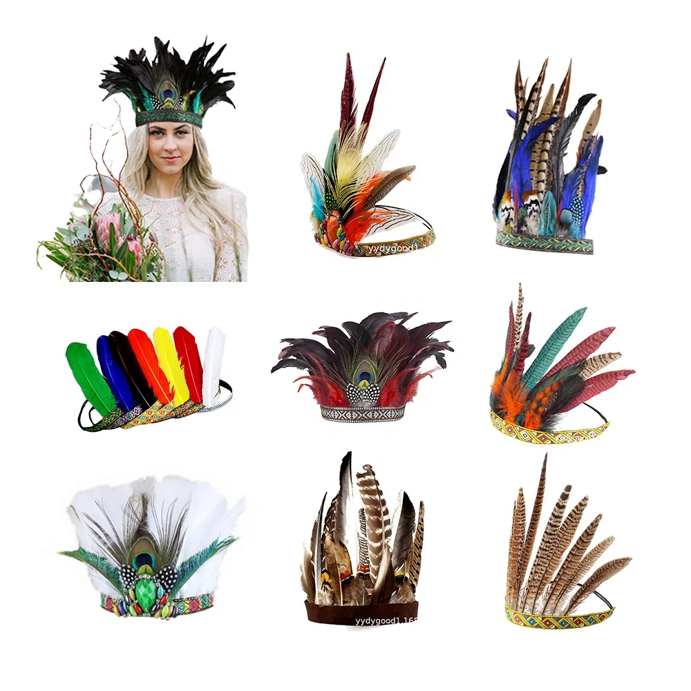 Wholesale Women Carnival Feather Indian Headdress Costume Indian Peacock Feather Headband for Party