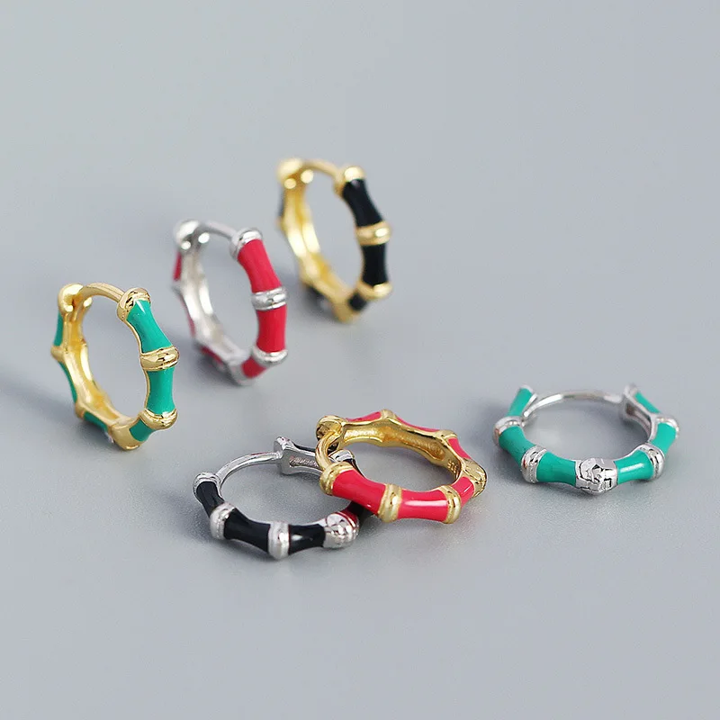 925 Sterling Silver Earrings Colorful Women Huggie Earring With Zircon Dripping Oil Craft Enamel Hoop Earring