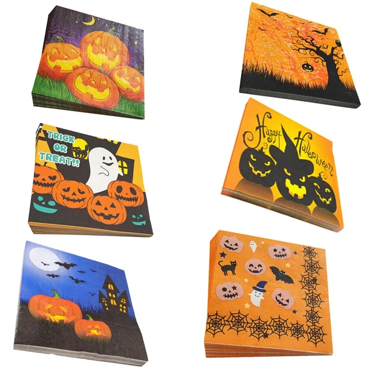 
20Pcs Halloween Pumpkin Paper Napkin Funny Party Decoration Facial Tissue Horror Ghost Pumpkin Disposable Paper Napkins 