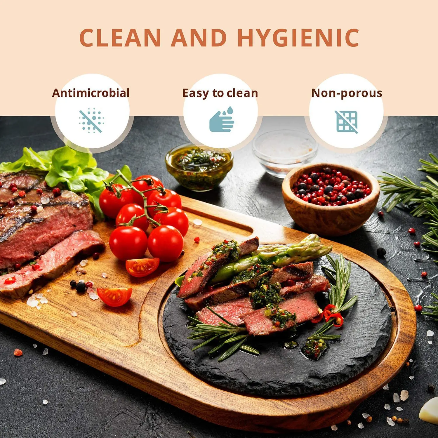 Лидер продаж, пасторальная тарелка для стейка, на одного человека, овальная тарелка из дерева акации и шифера