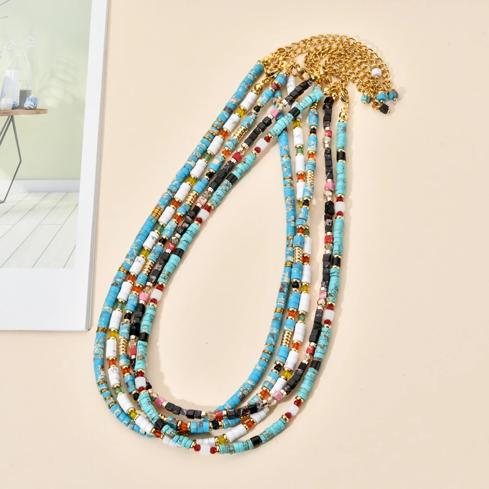 Ethnic Yoga Beaded Choker Collares Bohemian Collier bijoux Femme Boho Chain Natural Stone Necklaces for Women