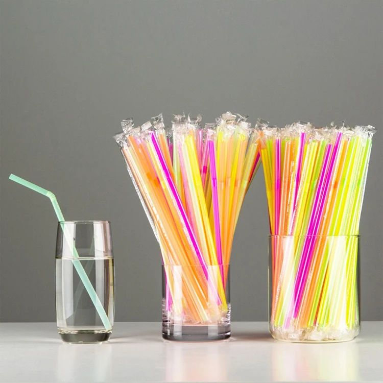 Individually Wrapped Colorful Plastic Straw Drinking Milkshake Polypropylene Boba Straw Bubble Tea Disposable PP Straws