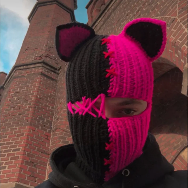 Женская вязаная шапка с черепом рогом дьявола на осень и зиму Y2K-GIRL ангела 230921