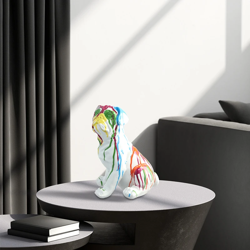 New product Customized Splashing Ink Painted stock life Size Animal Resin Dog Statues