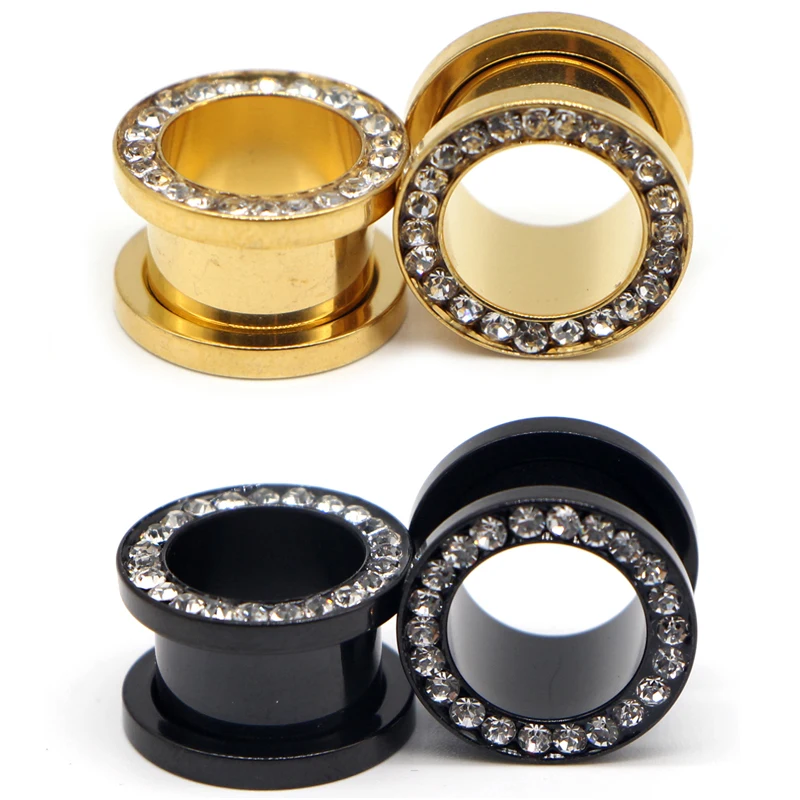 10Pair/Set Stainless Steel Zircon Ear Tunnels Plug Screw Gauge Ear Expanders Earrings Piercing Jewelry Wholesale