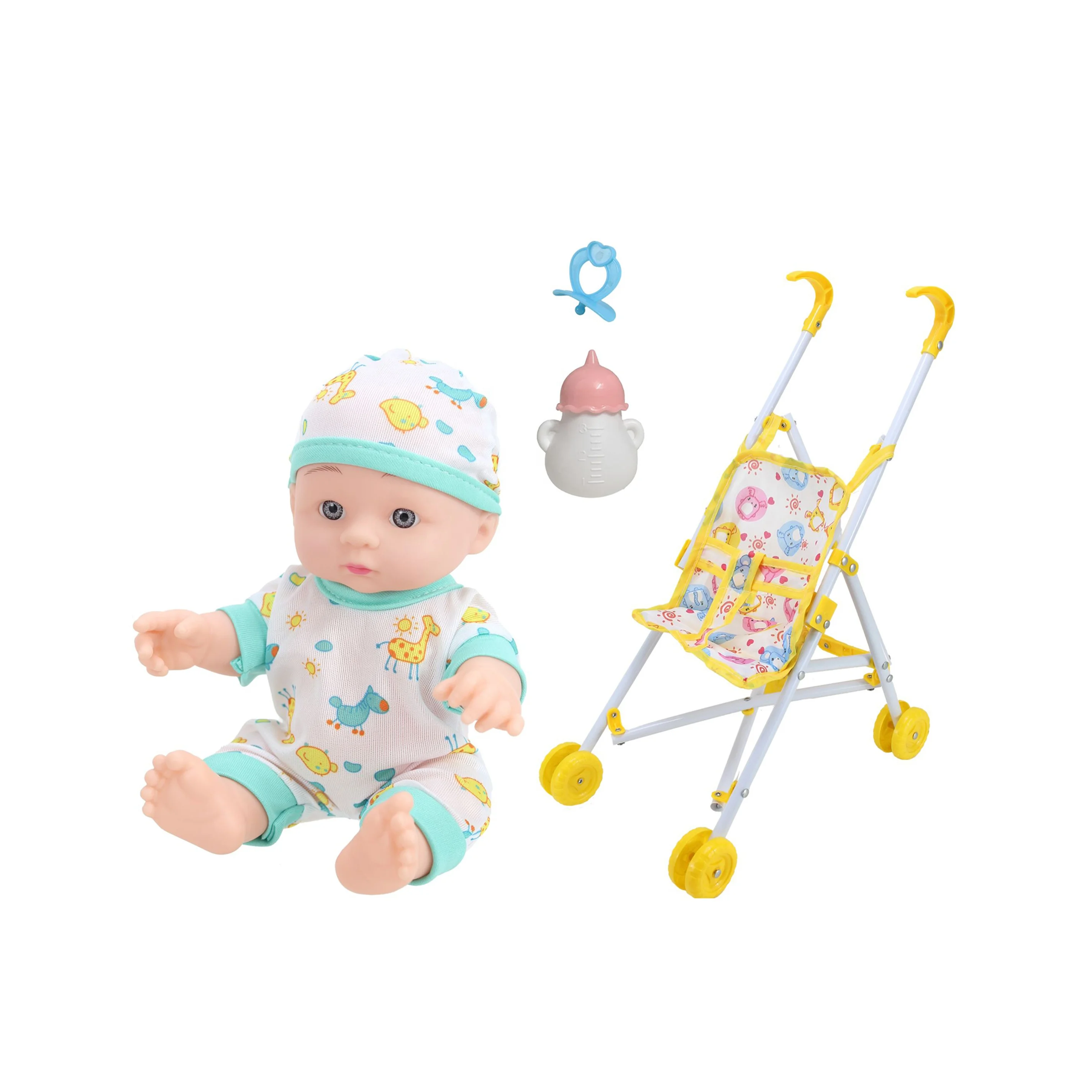KUNYANG wholesale item 10 inch boys girls toddler stroller set accessory baby handcart bottle pacifier baby doll newborn