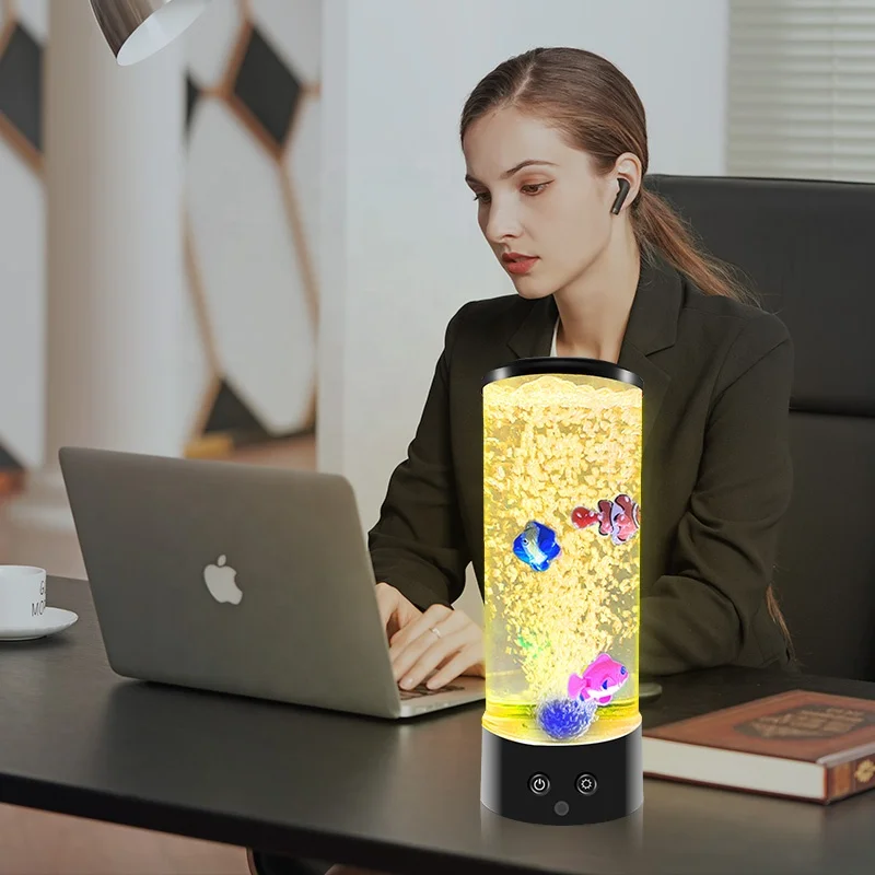 Hot Sale 11.5' USB Night Light Leds Colorful Artificial Plastic Bubble Fish Lamp Aquarium Fish Table Lamps Novelty Gift for Kid