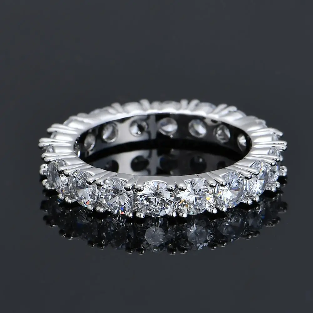 Luxury Women Finger Ring Platinum Plated Round Cut AAA CZ Diamond Eternity Band Ring