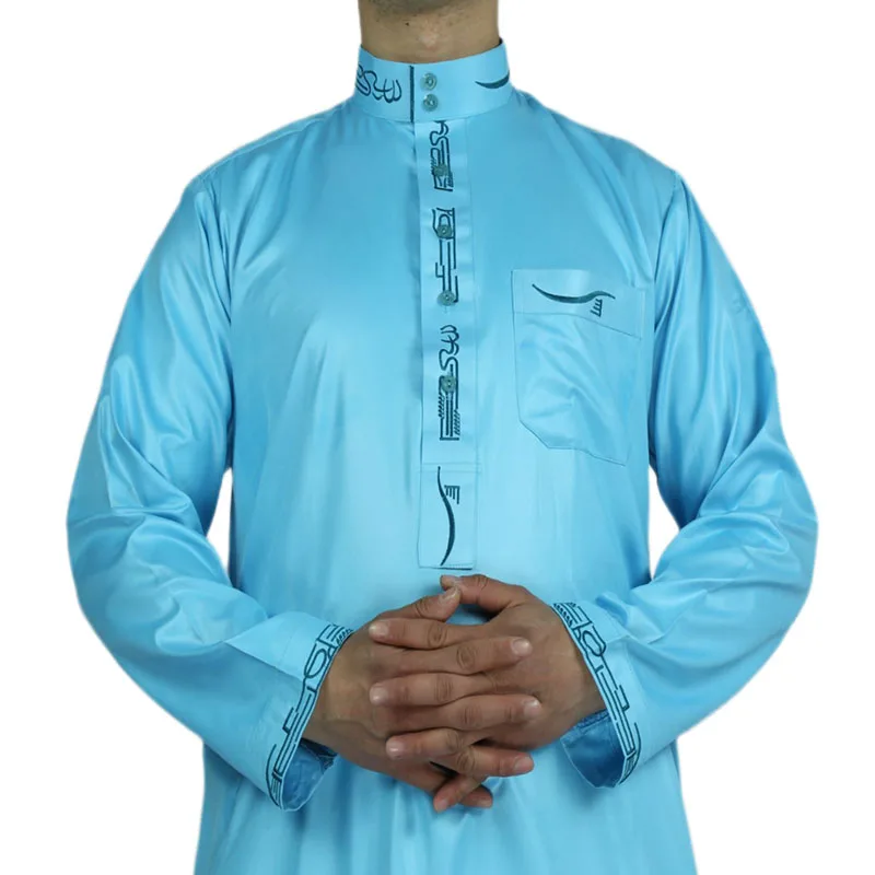 Islamic Men Daily Plus Size Clothing Arab Dress Shiny Material Chest Embroidery Decorated Causal Thobes For Africa