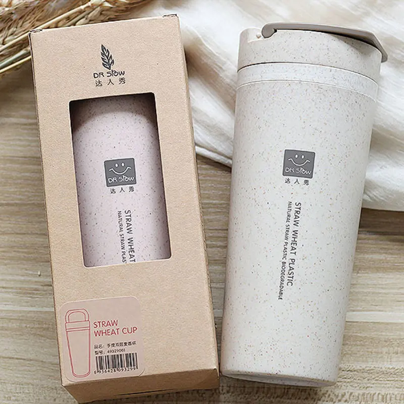 New Wholesale Heat Resistant 300/500ml Biodegradable Bpa Free Plastic Mug Wheat Straw Fiber Portable Water Bottle Cups