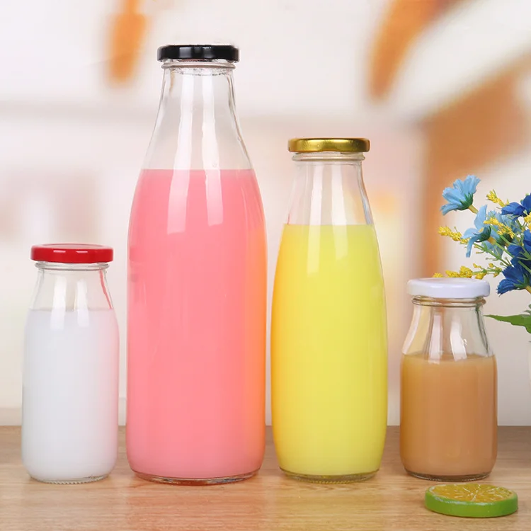 100ml 200ml 250ml 500ml 1000ml empty glass milk bottle with plastic/plate cap juice beverage drinking clear glass bottles