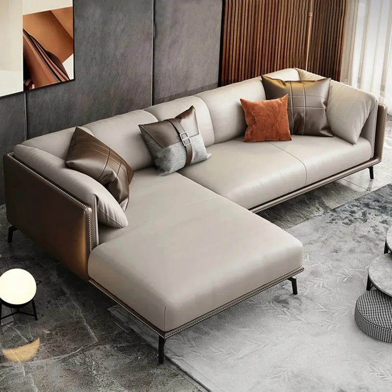 Italian Nappa Leather Living Room Sofa Minimalist Style Modern Soft Sofa Living Room Furniture