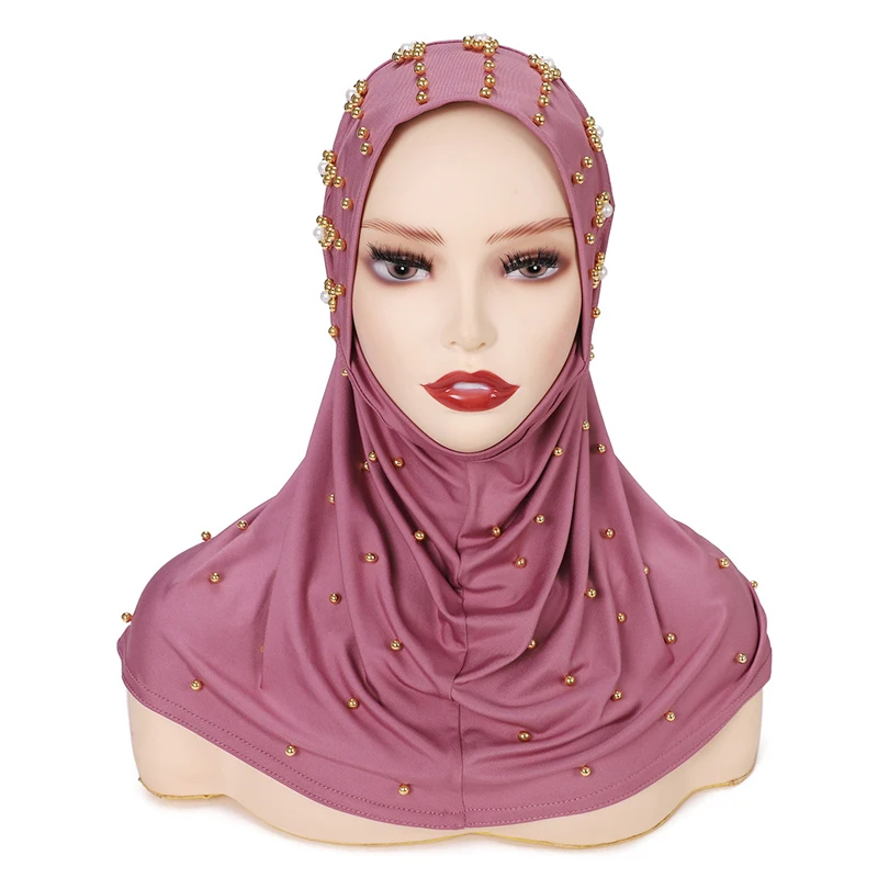 yiwu market new products Islam women abaya wear head cover scarf plain color pearl design women hijab