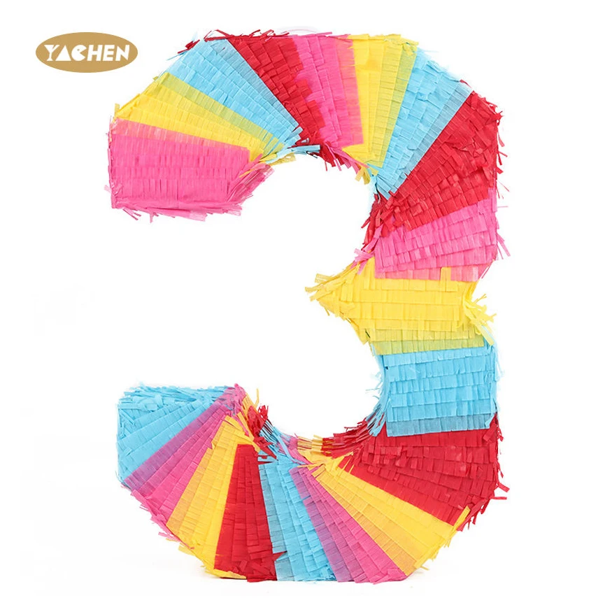YACHEN Wholesale Custom Colorful Number 3 Rainbow Pinata Toys for Kids Birthday Party Decorations Small Pinatas
