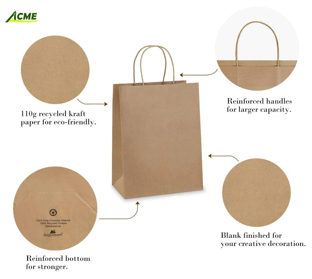 OEM Wholesale Brown Paper Gift Bags with Handles Bulk Kraft Bags for Wedding Party Favors Grocery Shopping Retail Merchandise