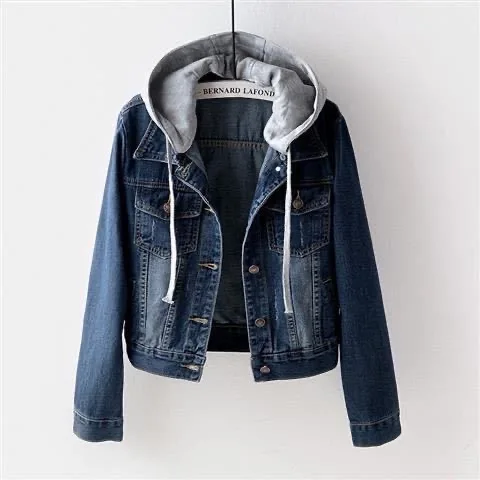 Wholesale Custom Women Short Jean Jacket Blue Long Sleeve Women Denim Jacket for Ladies With Hooded