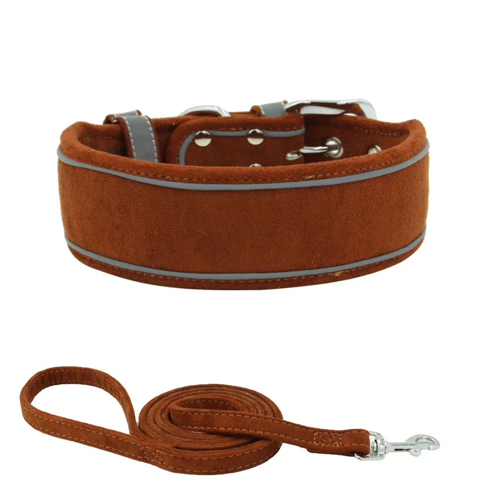2022 Dog Walking Artifact Suede Reflective Pet Soft Collar Medium and Large Dog Pet Collar Leash Set Multifunction Dogs Leash