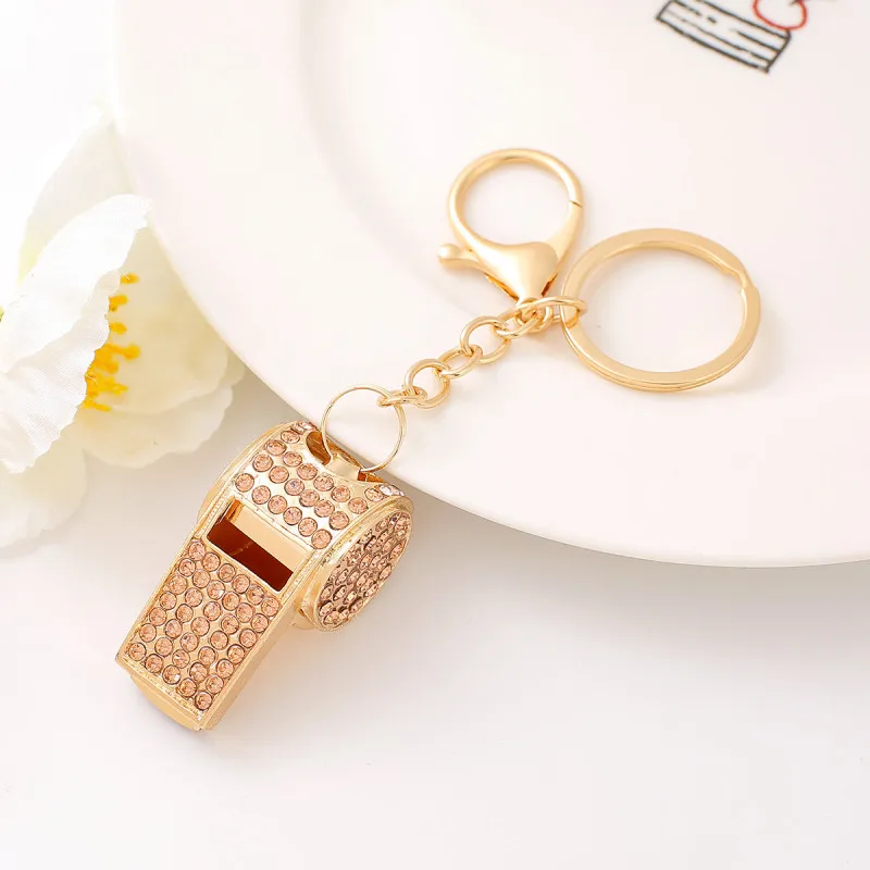 NEW Bling Glitter Whistle Key Ring Backpack Handbag Charms High Grade Shining Rhinestone Crystal Pendant Self Defense Keychain