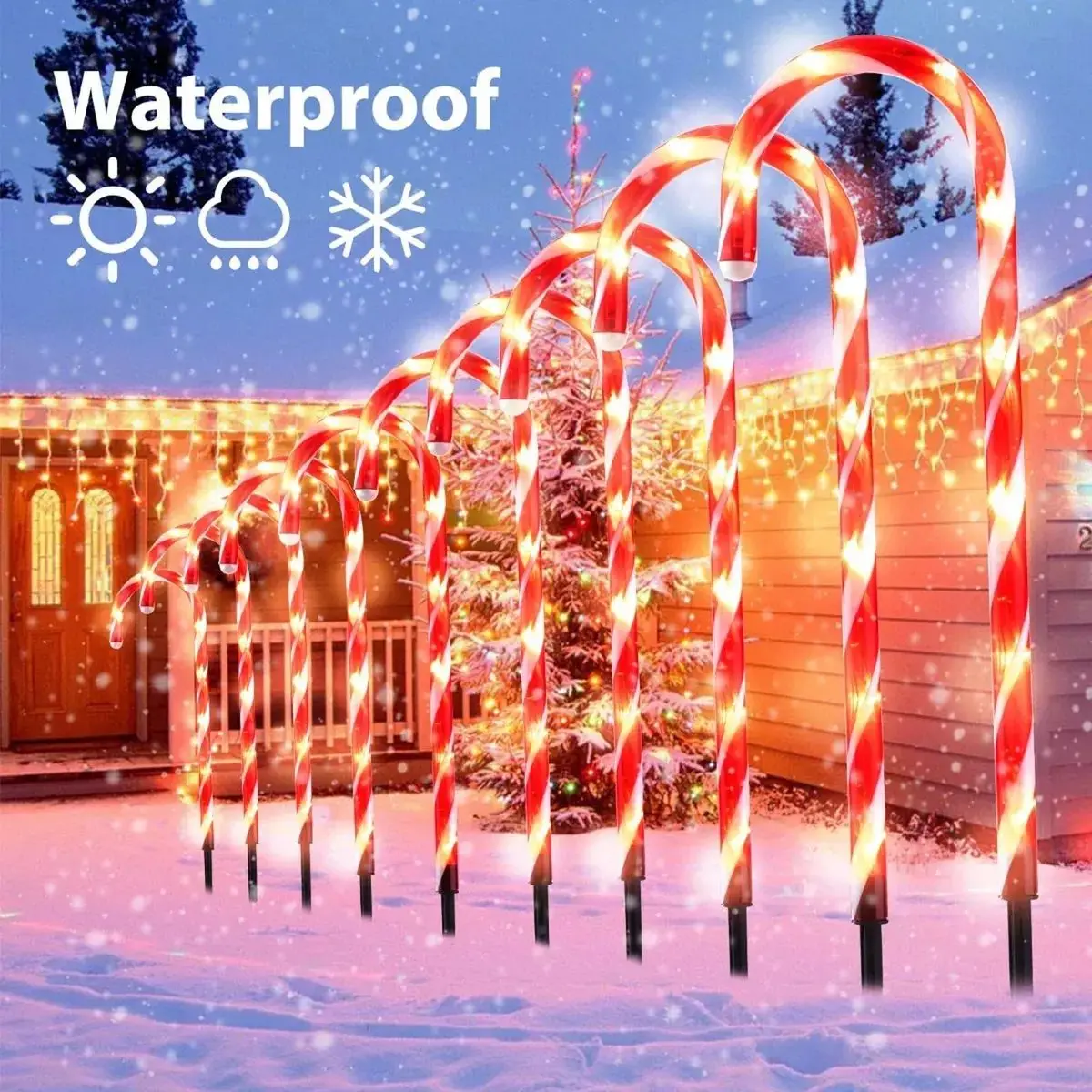 Solar Power Christmas Candy Cane Pathway Lights LED Outdoor Garden Decorations