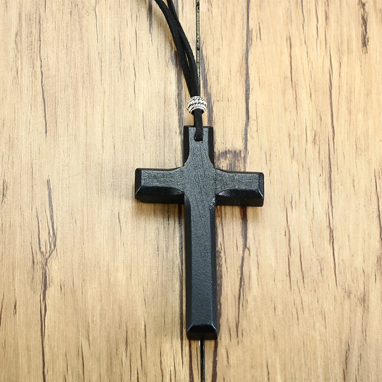 Handmade Vintage Leather Cord Wooden Cross Necklace For Men And Women